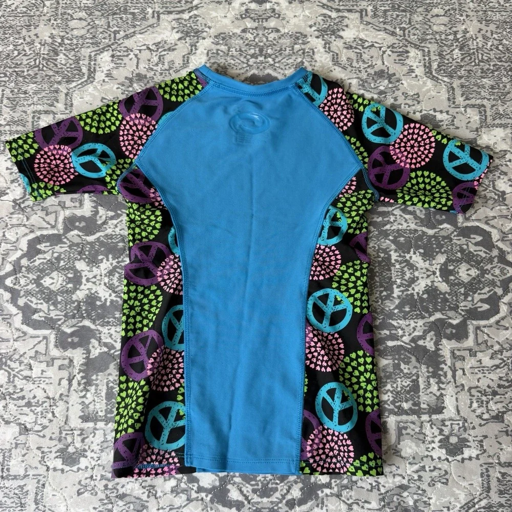 O'Rageous Rash Guard UPF 50+ Swim Shirt Short Sleeve Youth XS Peace Sign